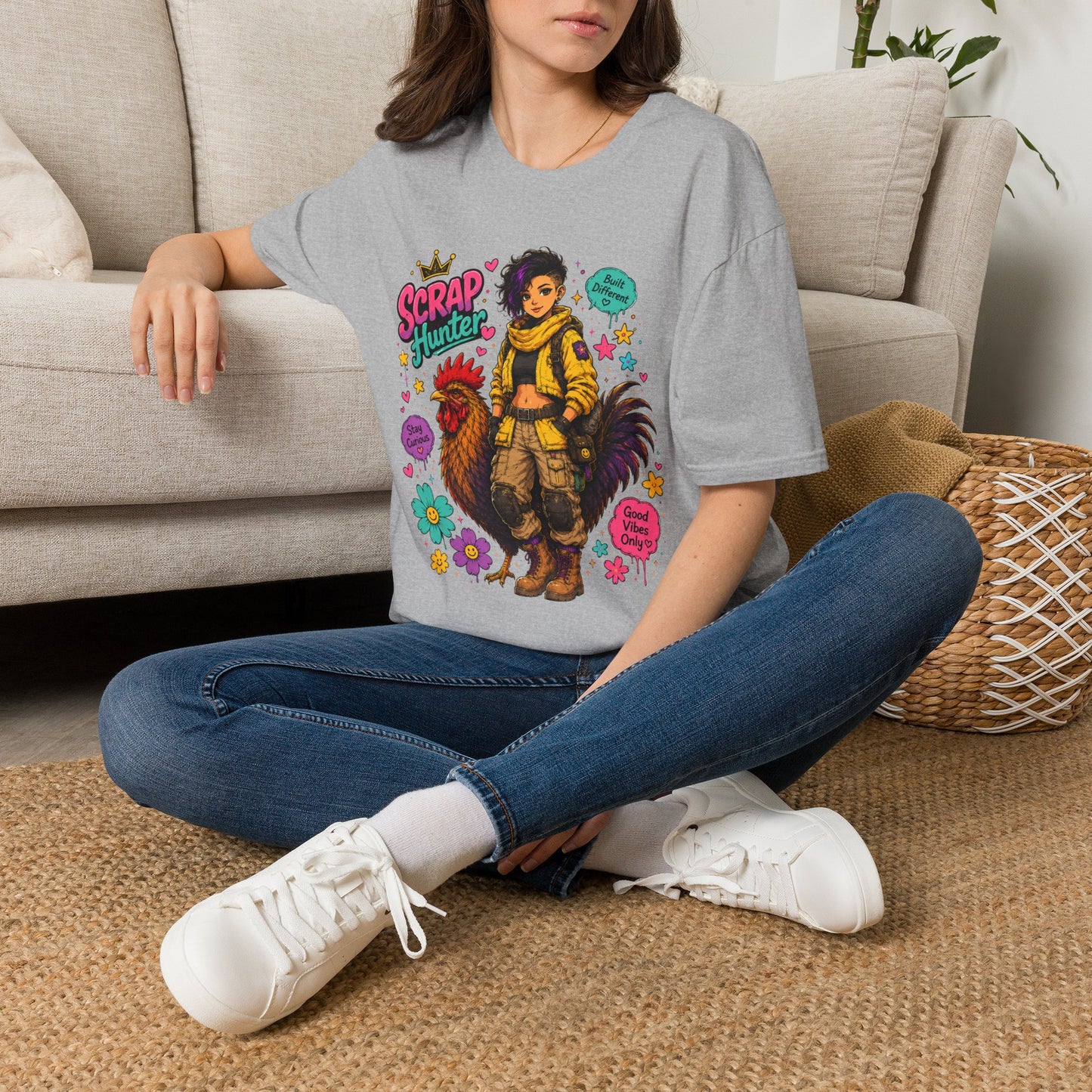 Scrap Hunter shirt | Post-Apocalyptic Girl with Rooster illustration