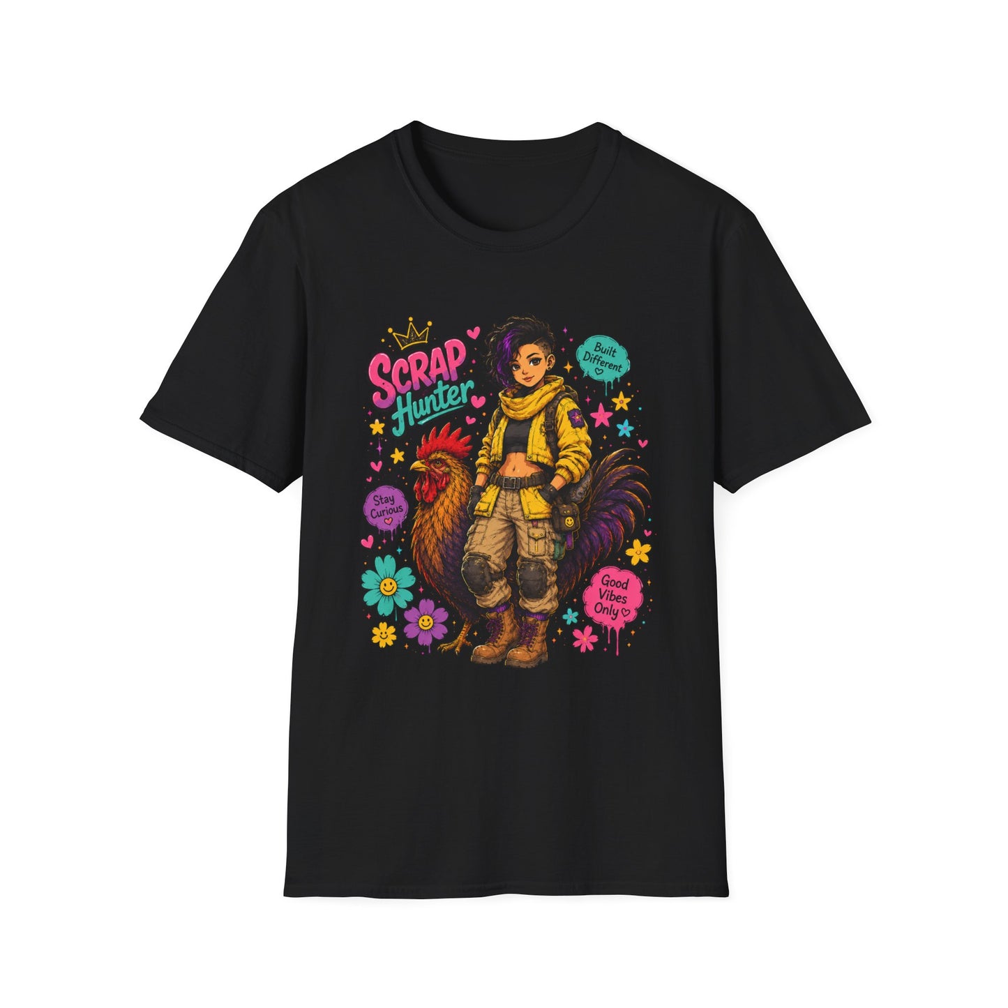 Scrap Hunter shirt | Post-Apocalyptic Girl with Rooster illustration