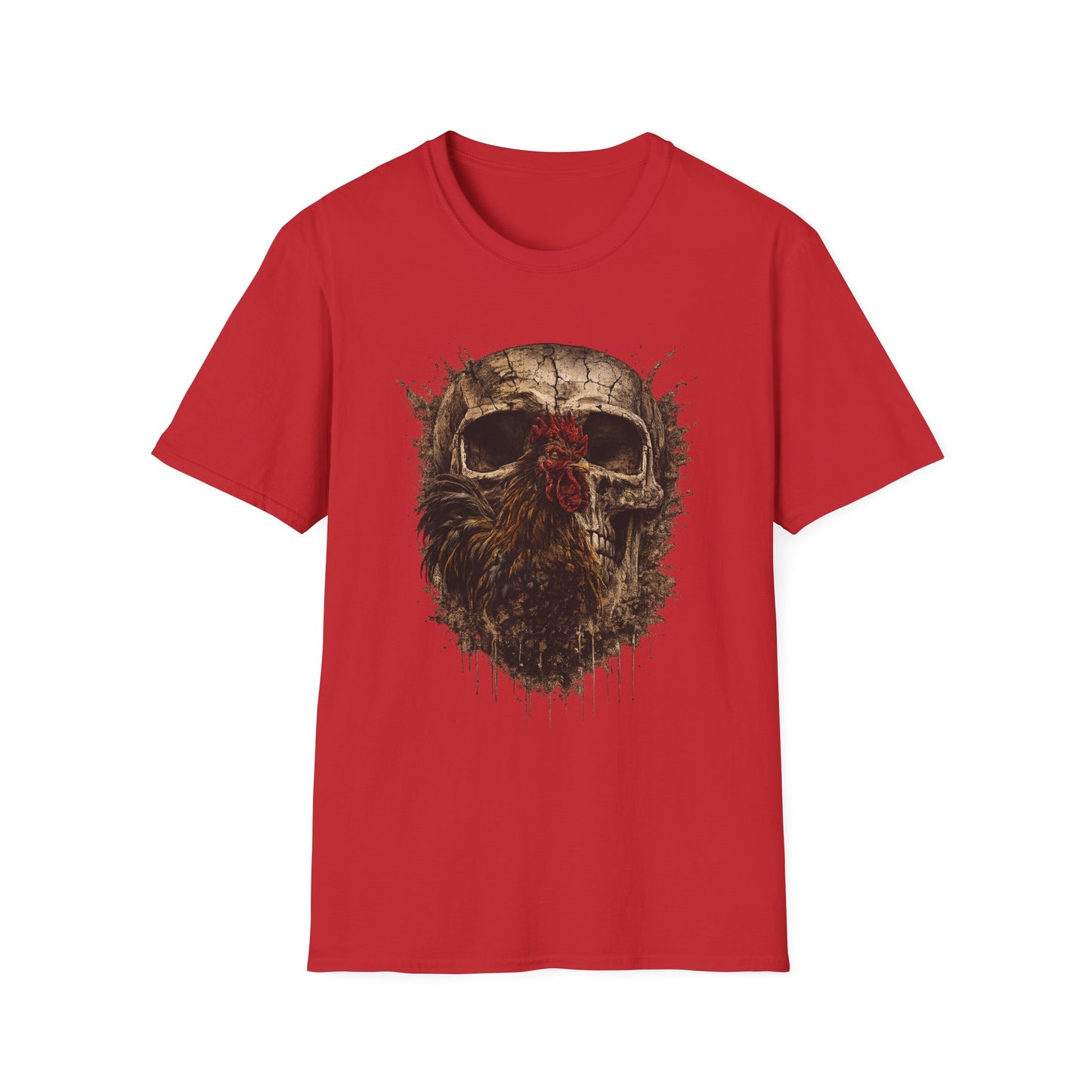 Grunge Skull with Red Rosette T-Shirt | Distressed Skull Illustration