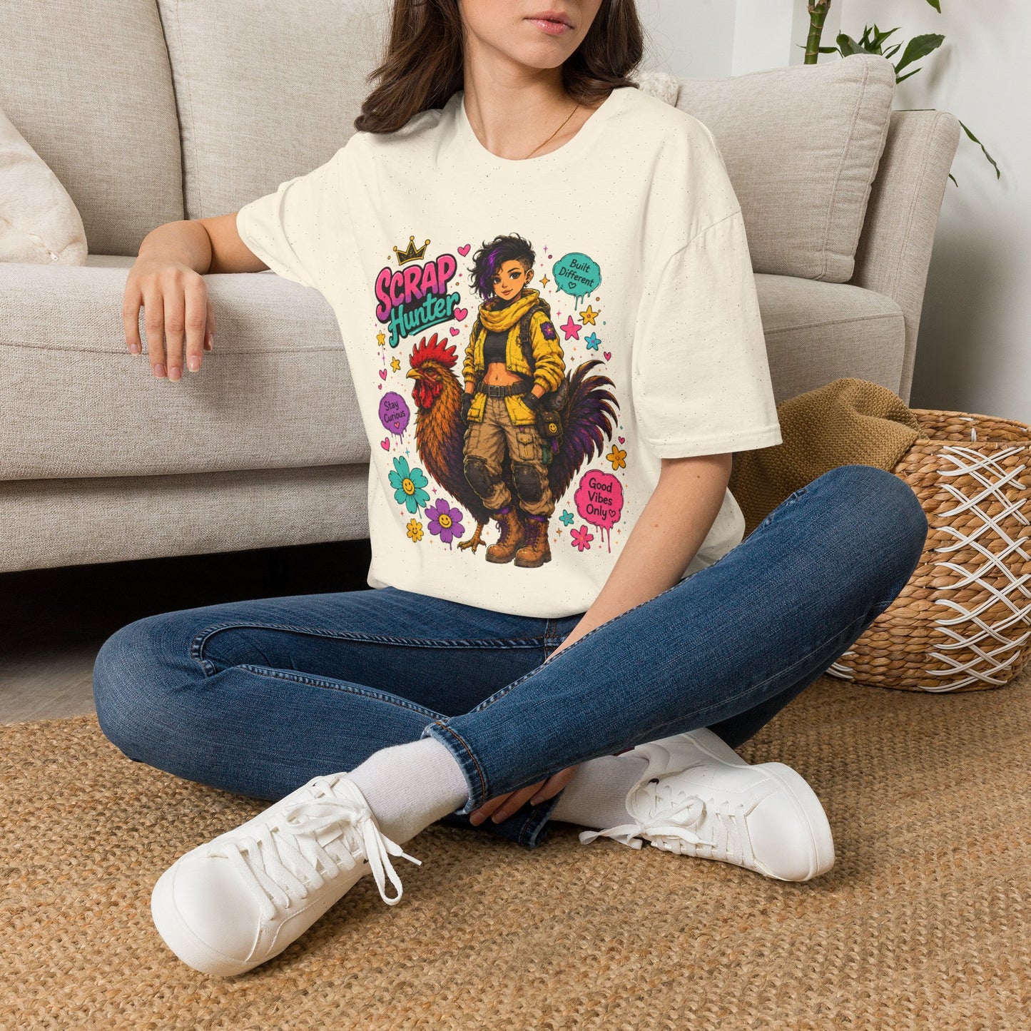 Scrap Hunter shirt | Post-Apocalyptic Girl with Rooster illustration