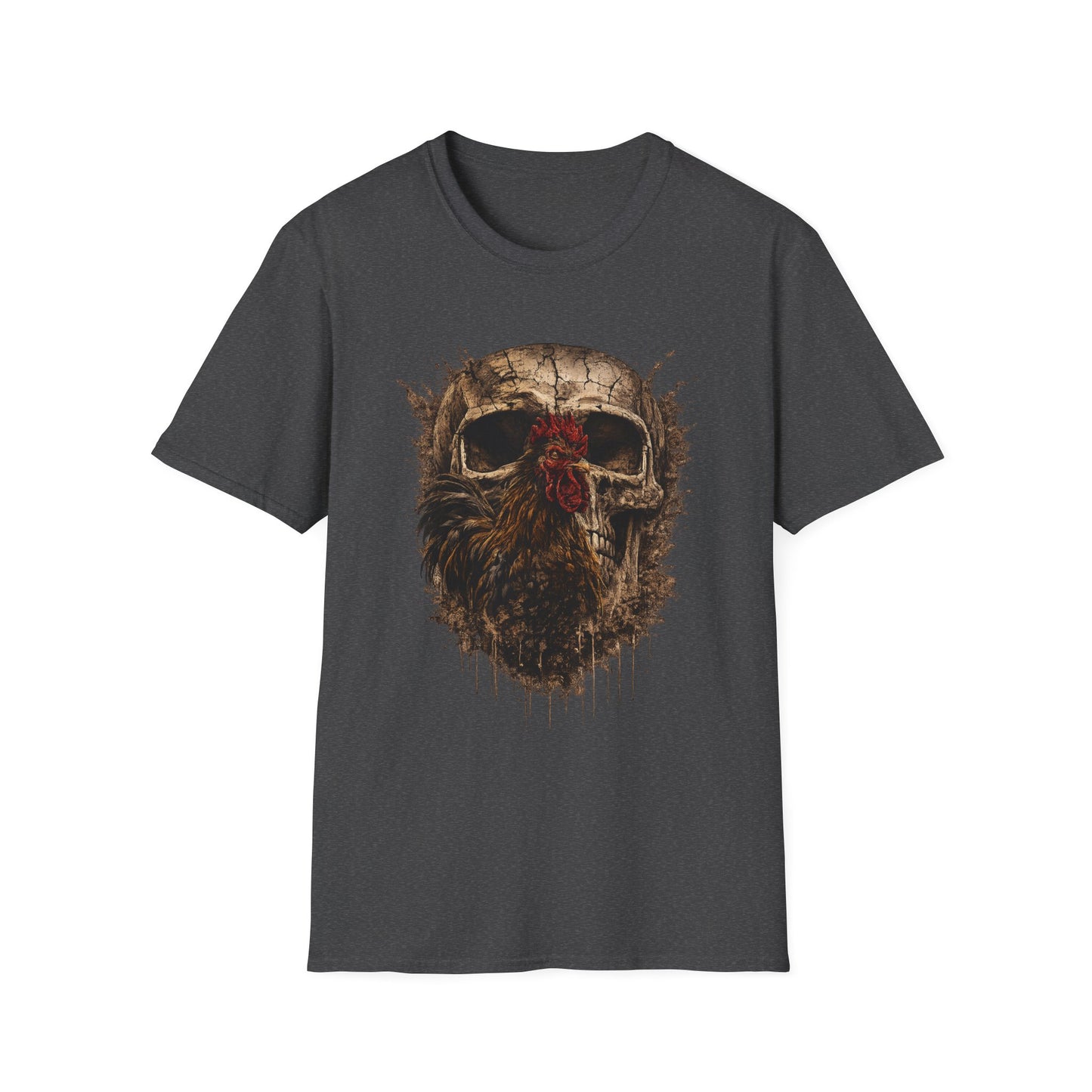 Grunge Skull with Red Rosette T-Shirt | Distressed Skull Illustration