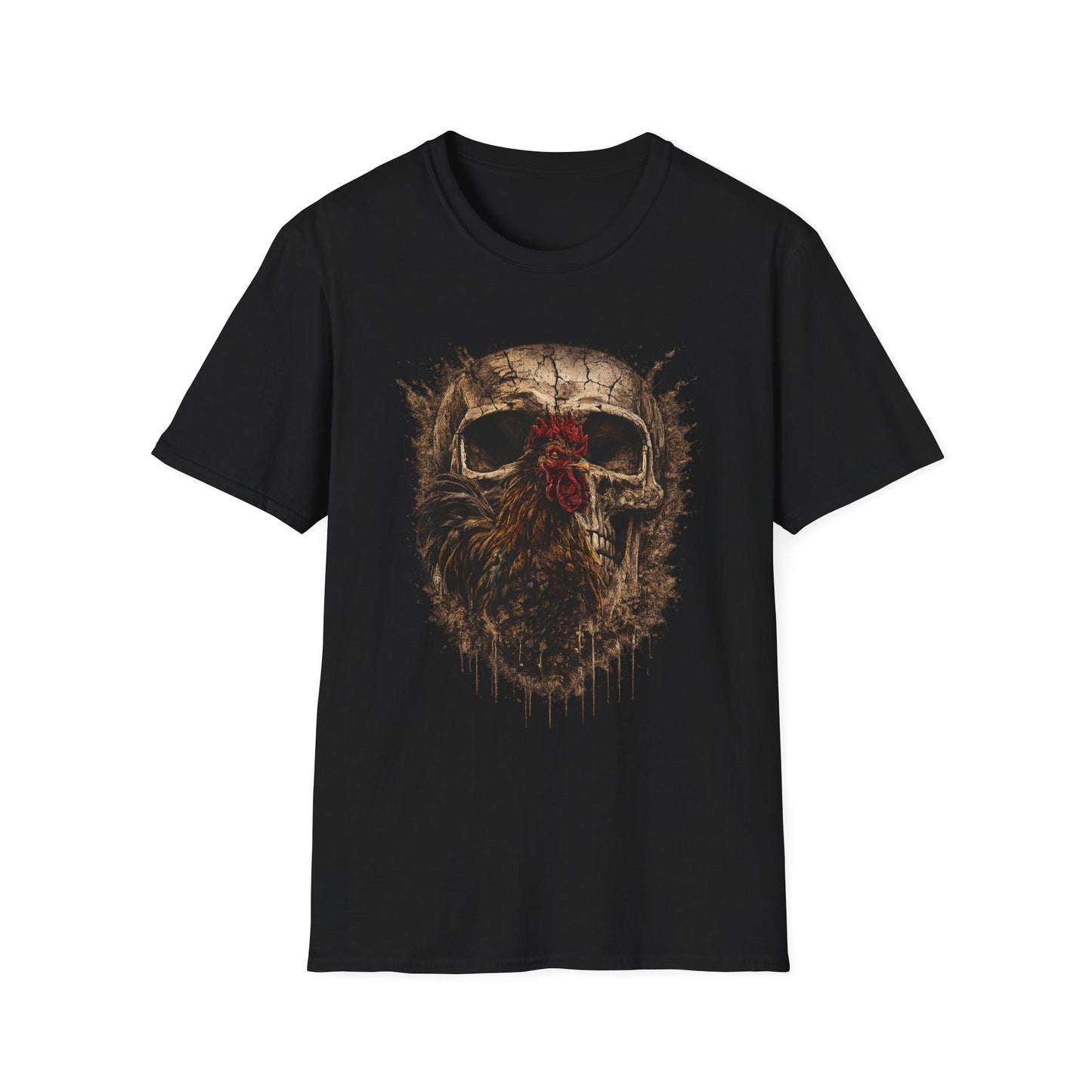 Grunge Skull with Red Rosette T-Shirt | Distressed Skull Illustration