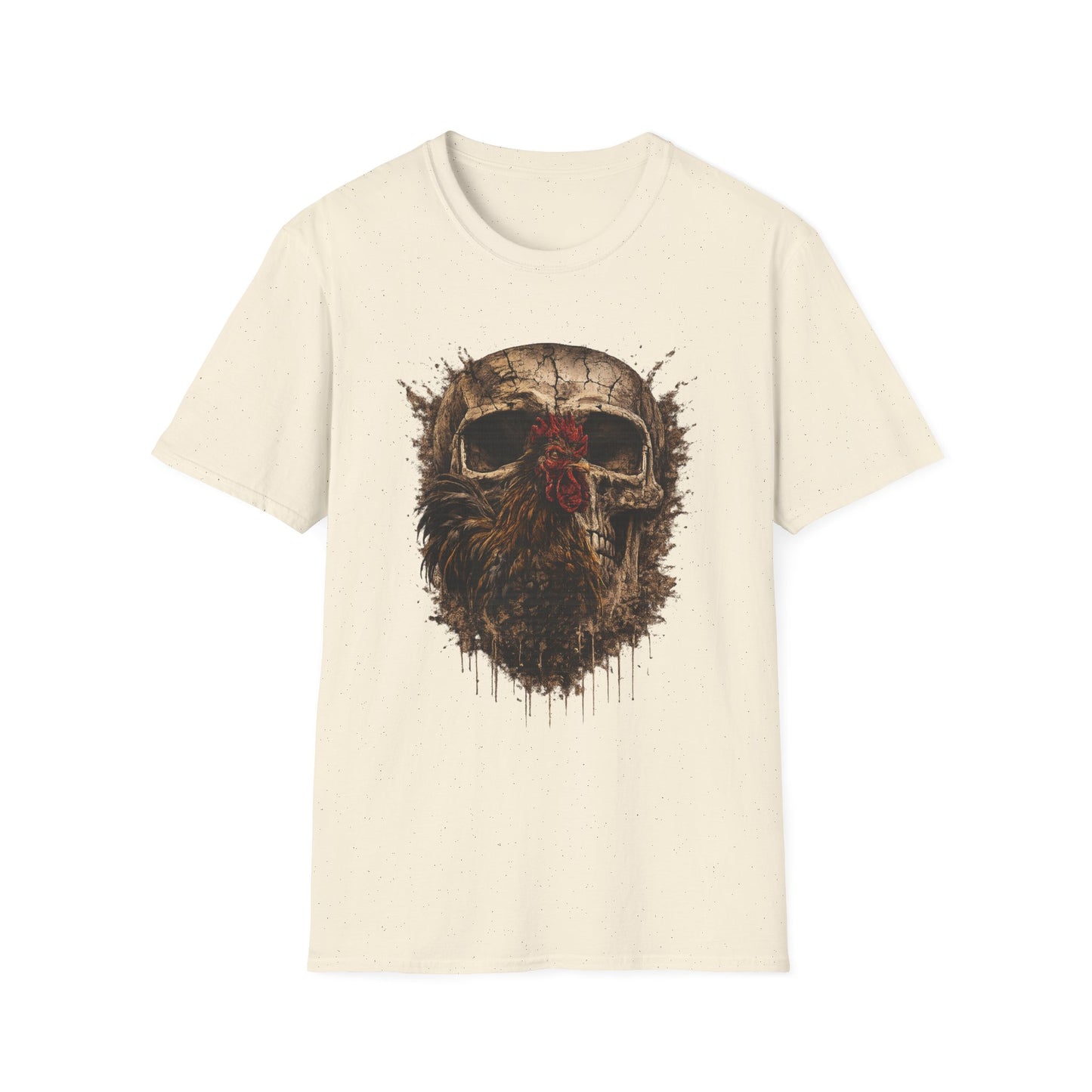 Grunge Skull with Red Rosette T-Shirt | Distressed Skull Illustration
