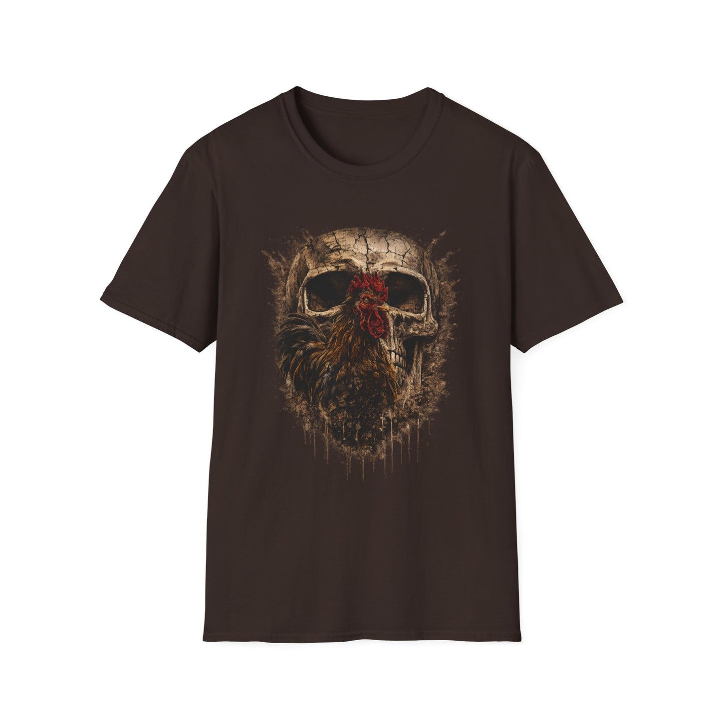 Grunge Skull with Red Rosette T-Shirt | Distressed Skull Illustration
