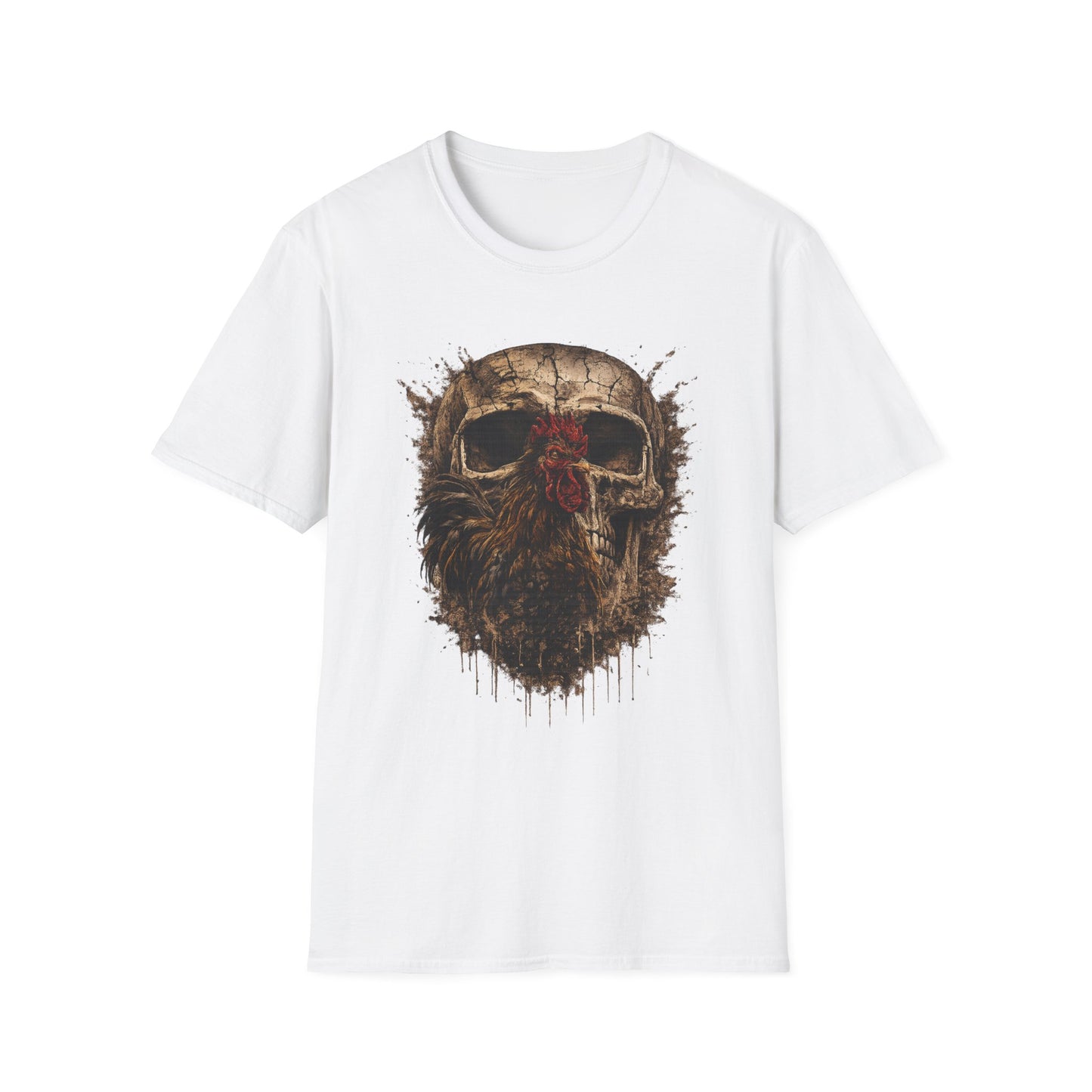 Grunge Skull with Red Rosette T-Shirt | Distressed Skull Illustration