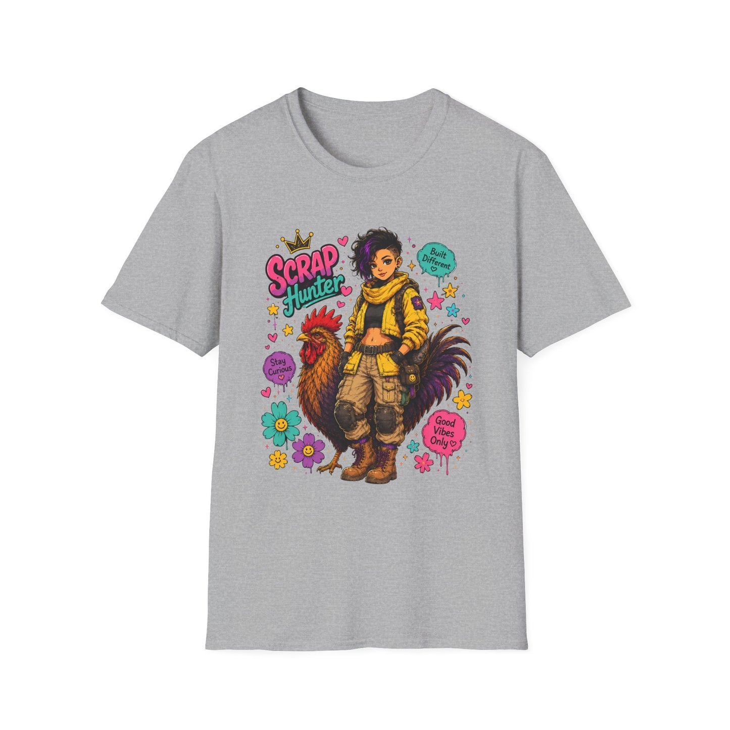 Scrap Hunter shirt | Post-Apocalyptic Girl with Rooster illustration
