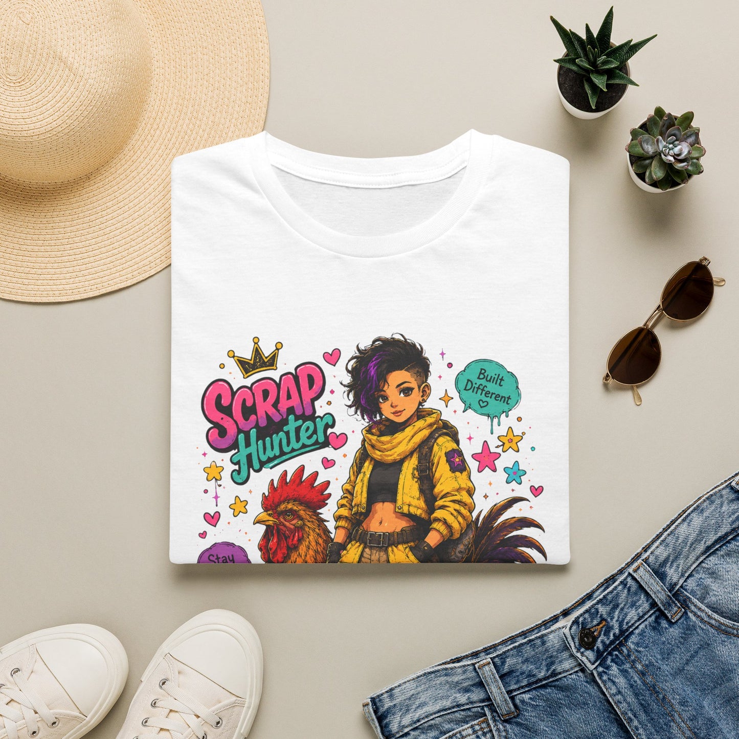 Scrap Hunter shirt | Post-Apocalyptic Girl with Rooster illustration