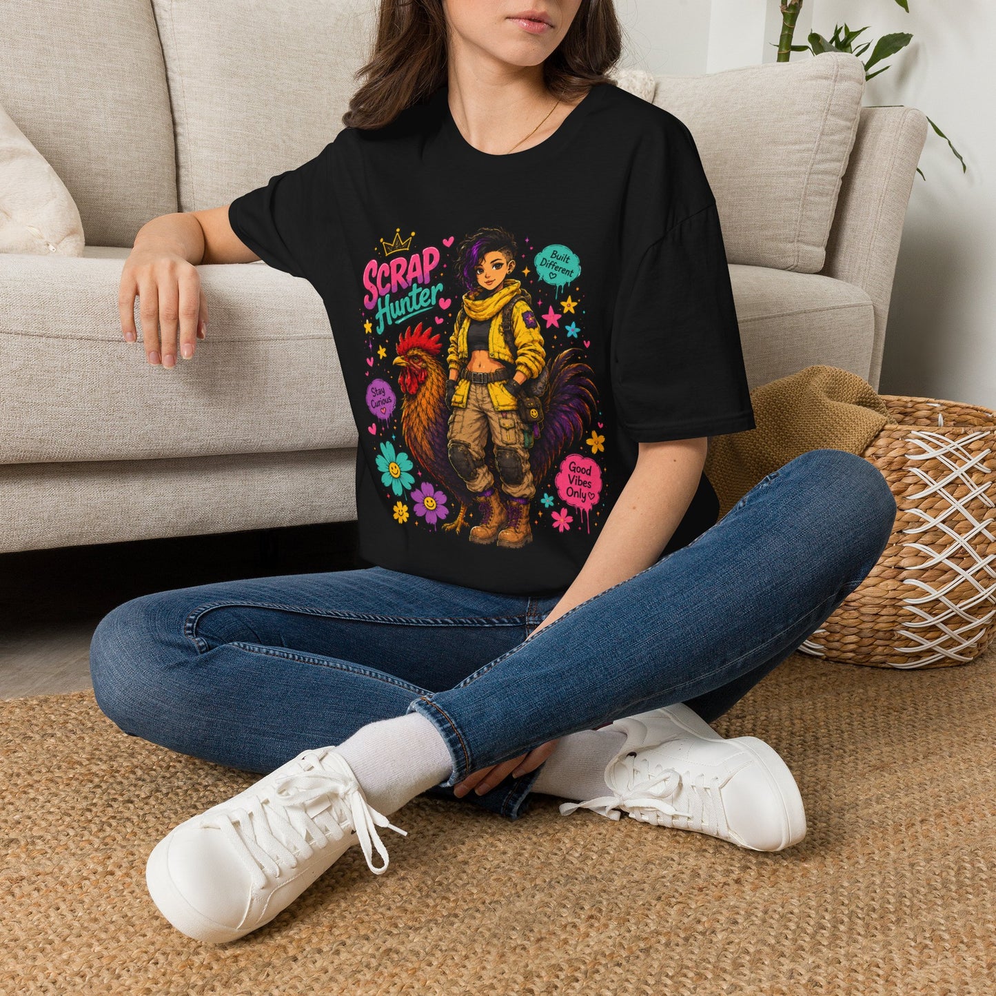 Scrap Hunter shirt | Post-Apocalyptic Girl with Rooster illustration