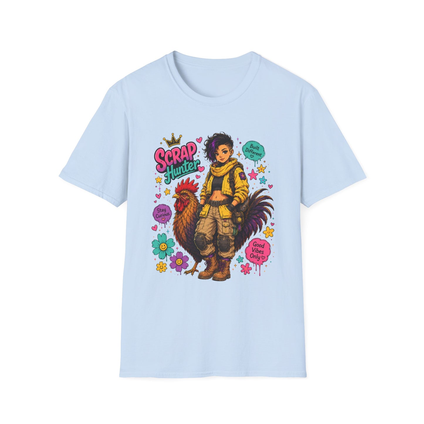 Scrap Hunter shirt | Post-Apocalyptic Girl with Rooster illustration