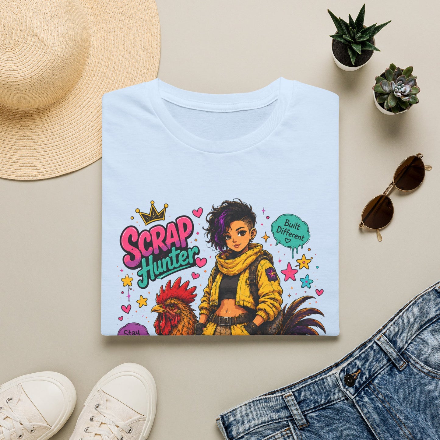 Scrap Hunter shirt | Post-Apocalyptic Girl with Rooster illustration