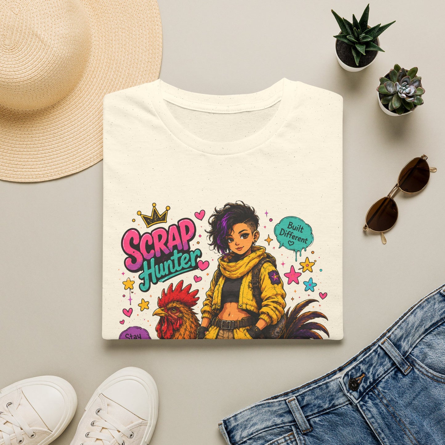 Scrap Hunter shirt | Post-Apocalyptic Girl with Rooster illustration