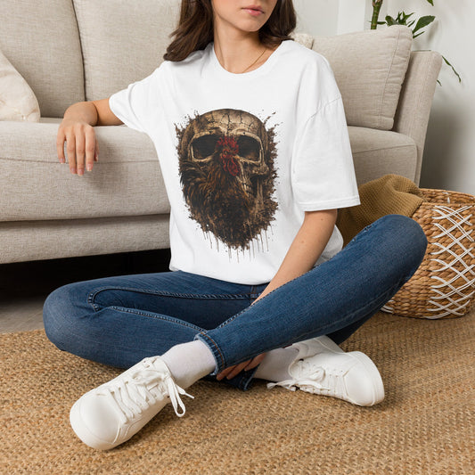 Grunge Skull with Red Rosette T-Shirt | Distressed Skull Illustration