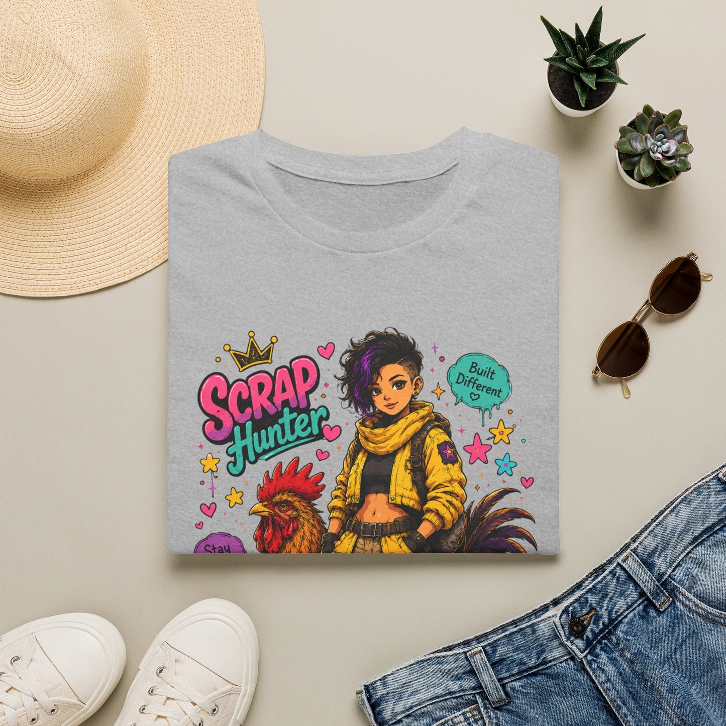 Scrap Hunter shirt | Post-Apocalyptic Girl with Rooster illustration