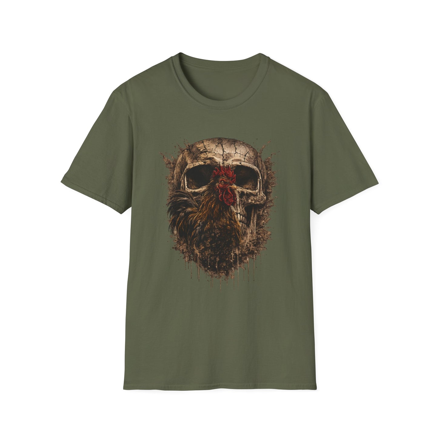 Grunge Skull with Red Rosette T-Shirt | Distressed Skull Illustration