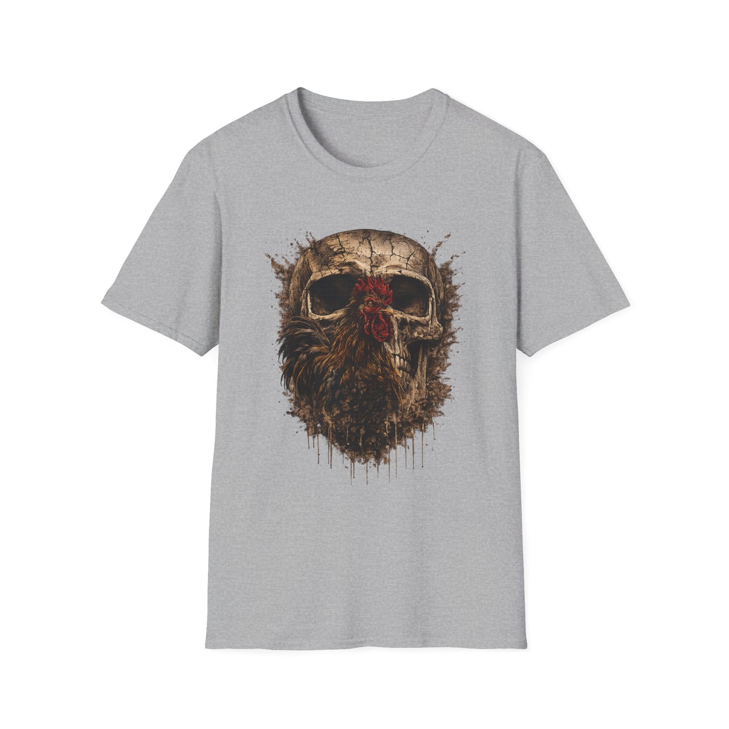 Grunge Skull with Red Rosette T-Shirt | Distressed Skull Illustration